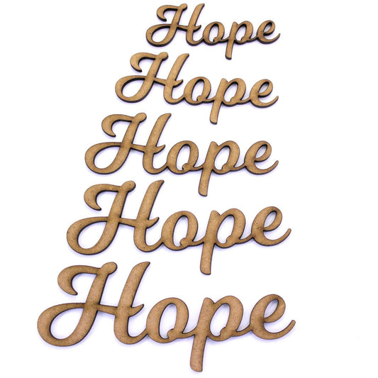 Hope Word Craft Shape, Various Sizes, 2mm MDF Wood. Joined up lettering, script