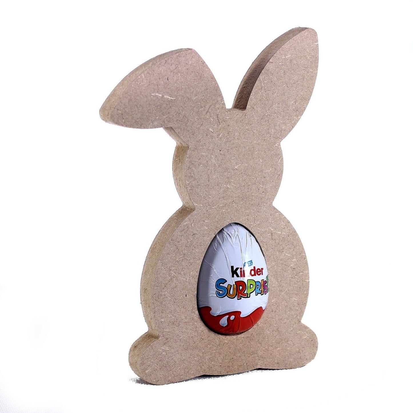 Free Standing 18mm MDF Easter Bunny Egg Holder Shape. Kinder, Creme. Bent Ear