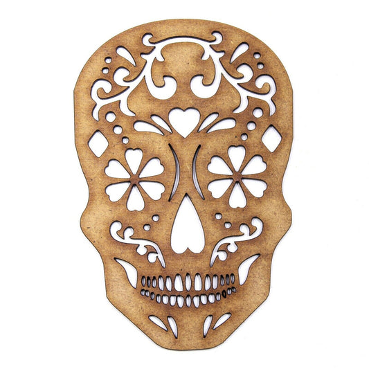 Sugar Skull 2mm MDF Wood. Halloween 10cm to 20cm, Mixed Media, Day of the Dead