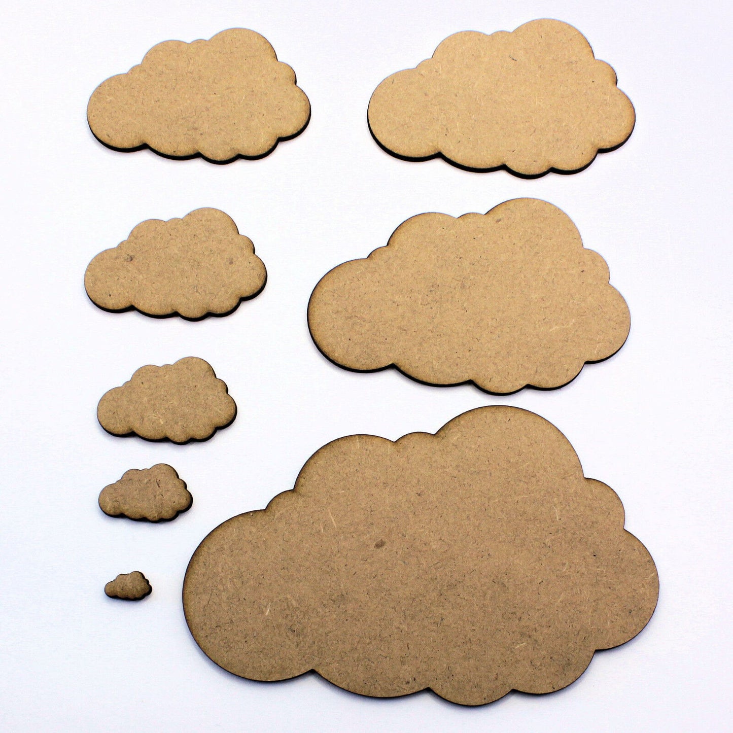 Cloud (non-symmetrical) Craft Shapes, Embellishments, 1cm to 20cm. 2mm MDF Wood