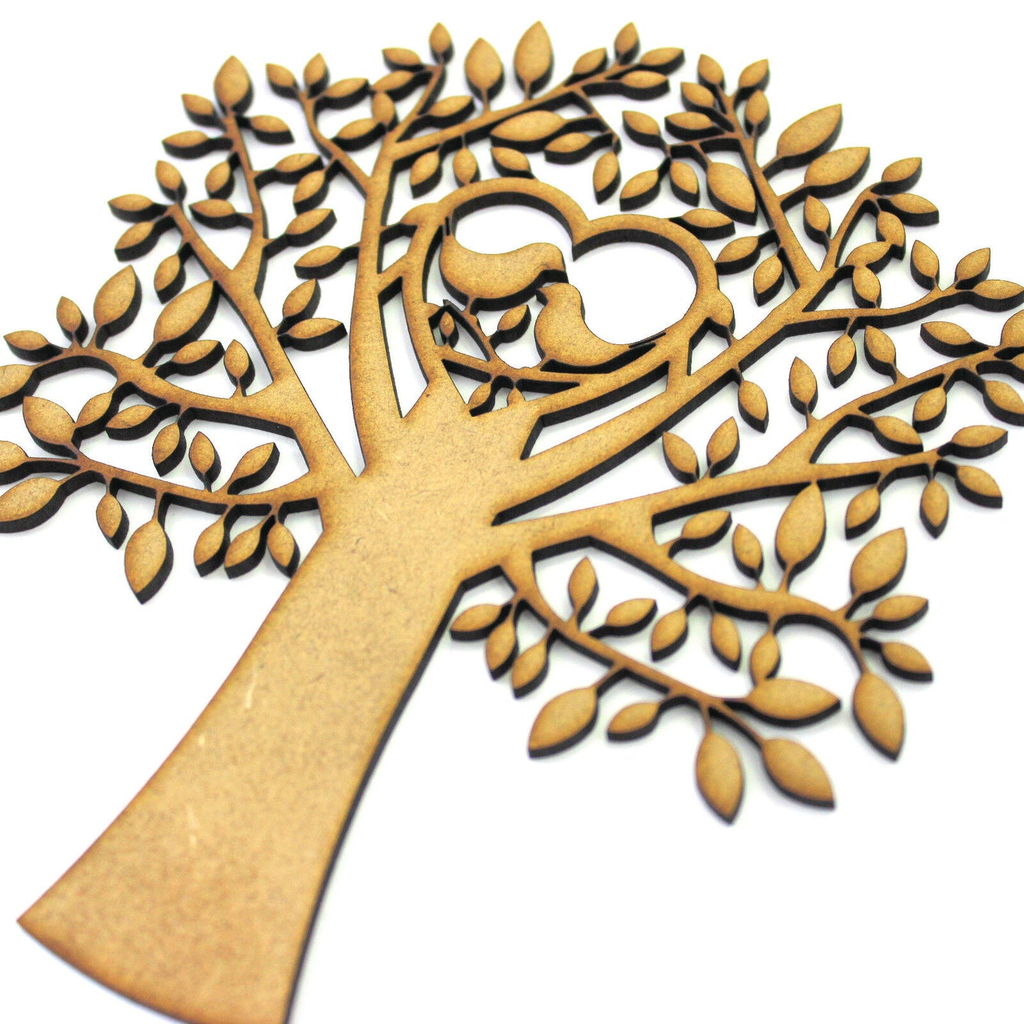Blank Tree Craft Shape With Birds In Heart. Wedding, Guestbook. Family, Love