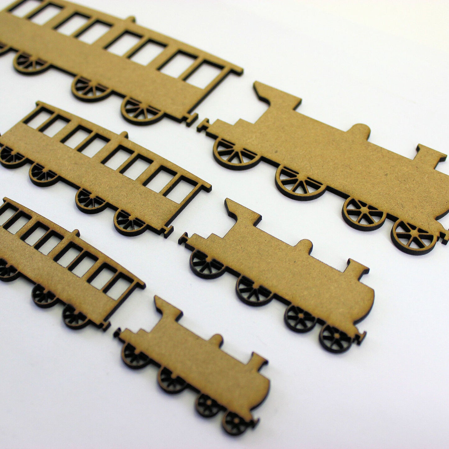 Train and Carriage Craft Shapes, Embellishments Decorations. 2mm MDF Wood