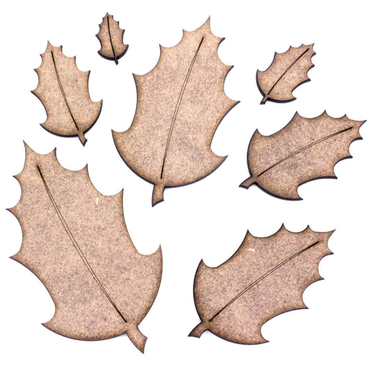 Holly Leaf Craft Shapes, Embellishments, Decorations. 2mm MDF Wood, Christmas