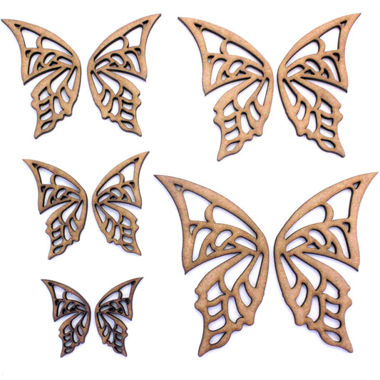 Fairy / Butterfly Wings (Pairs) Craft Shape, Various Sizes, 2mm MDF Wood.