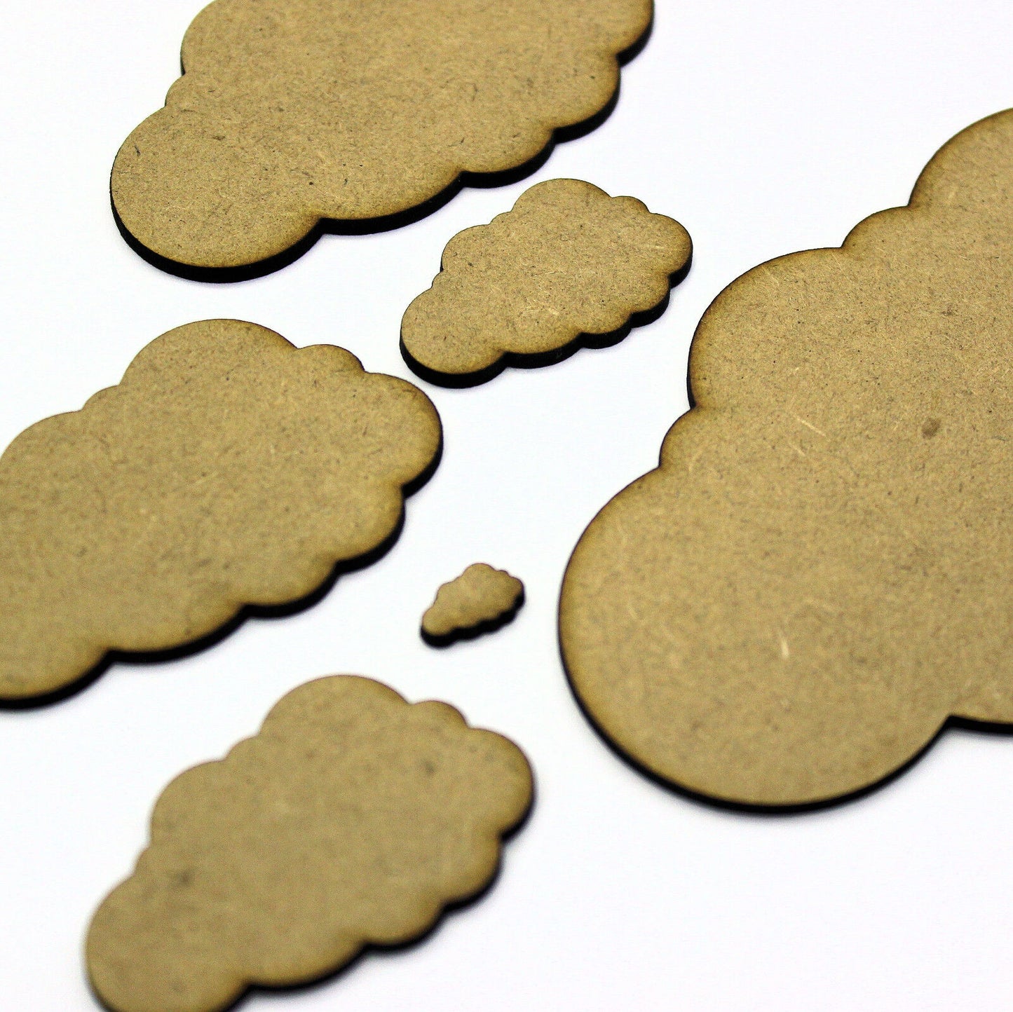 Cloud (non-symmetrical) Craft Shapes, Embellishments, 1cm to 20cm. 2mm MDF Wood
