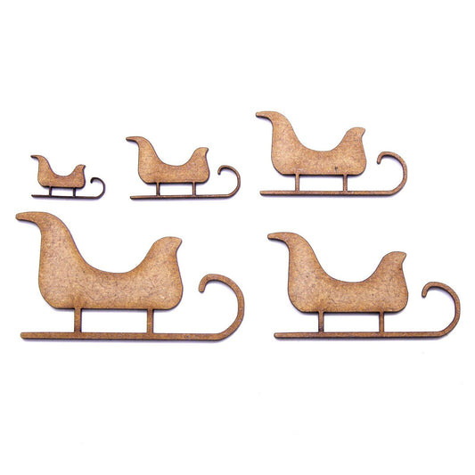 Sleigh Craft Shape, 2cm to 20cm. 2mm MDF Wood. Christmas, Xmas, Santa