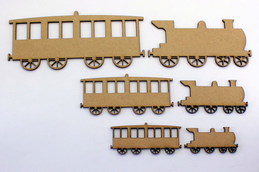 Train and Carriage Craft Shapes, Embellishments Decorations. 2mm MDF Wood