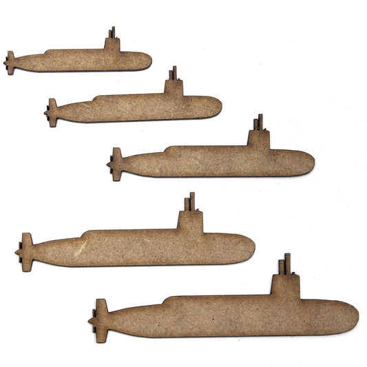 Submarine Craft Shapes. 5cm to 20cm. 2mm MDF Wood. Navy Sub Warfare Transport