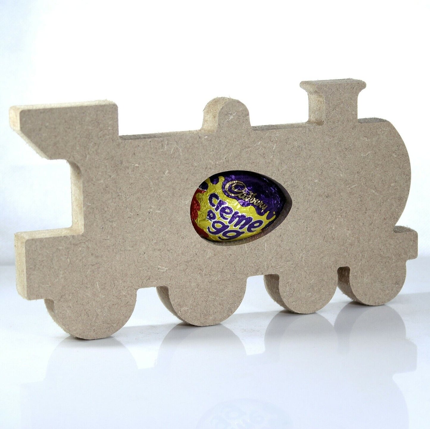 Free Standing 18mm MDF Train Egg Holder Shape. Kinder Egg, Creme Egg