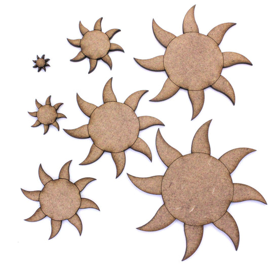 Sun with Rays Craft Shape Blank, Various Sizes, 2mm MDF Wood. Summer, Sunshine