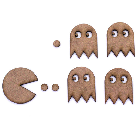 Pacman Kit Parts Craft Shapes, 2mm MDF Wood. Video Game Retro