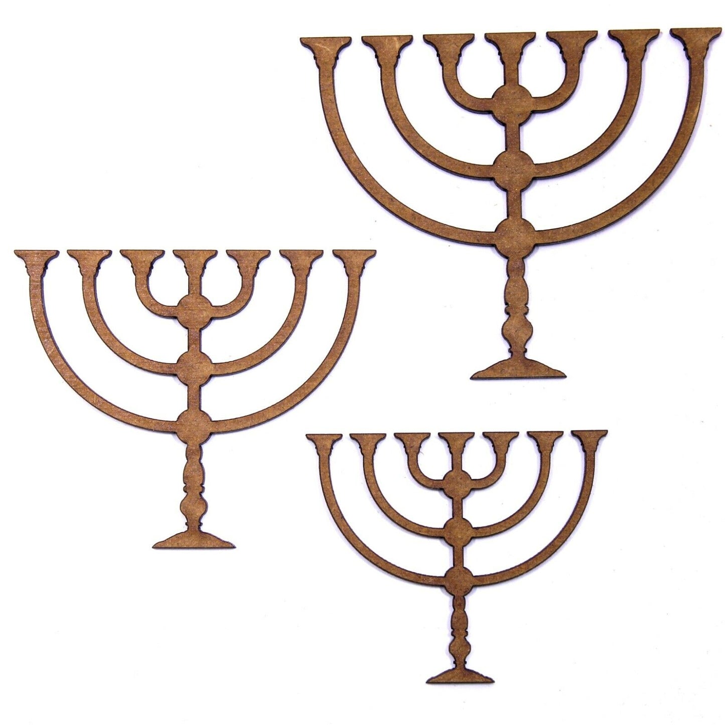 Menorah Candlestick Craft Shape, 5cm to 20cm. 2mm MDF Wood. Jew Hebrew Hanukkah