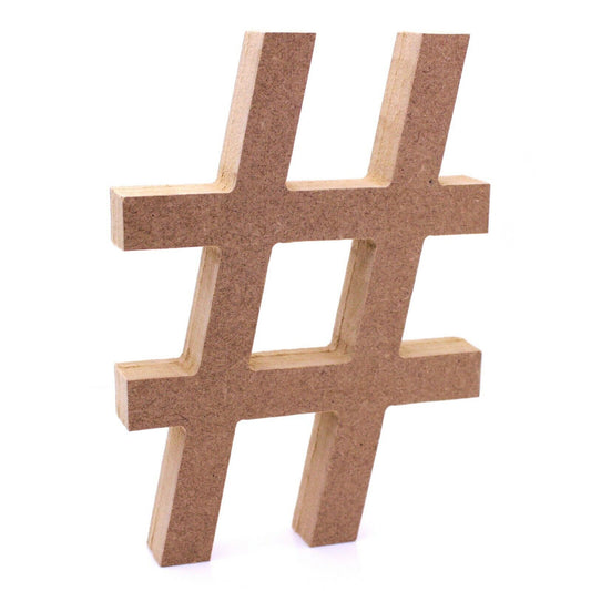 Free Standing 18mm MDF Hash Symbol Craft Shape Various Sizes. Hashtag