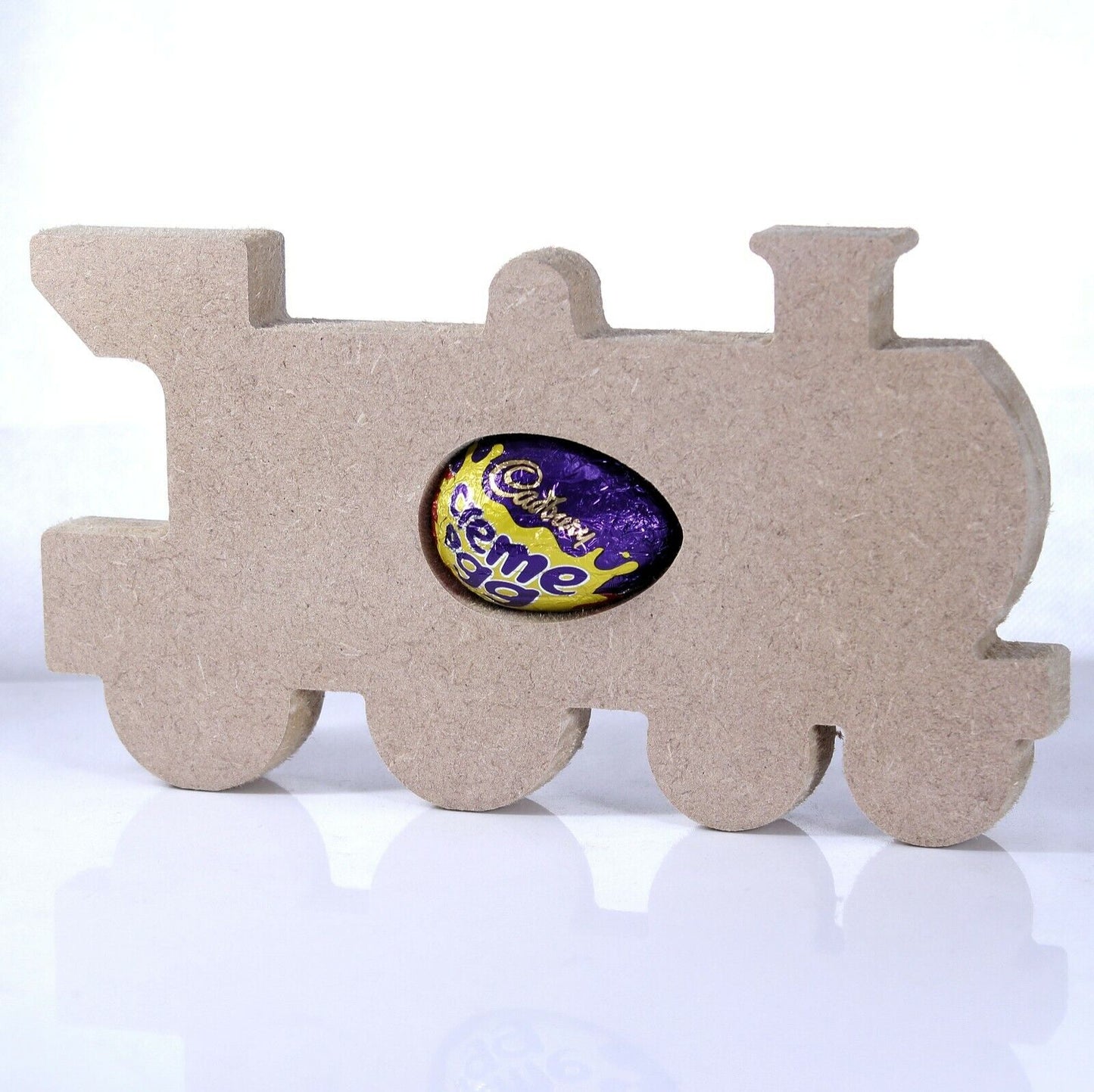 Free Standing 18mm MDF Train Egg Holder Shape. Kinder Egg, Creme Egg