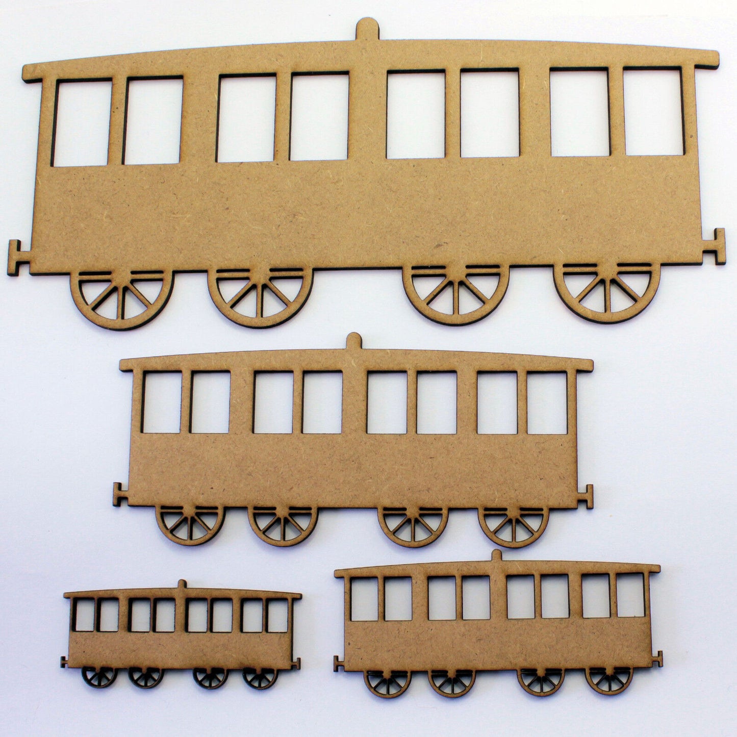Train and Carriage Craft Shapes, Embellishments Decorations. 2mm MDF Wood