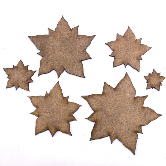 Poinsettia Craft Shape, Various Sizes, 2mm MDF Wood. Christmas, Flower