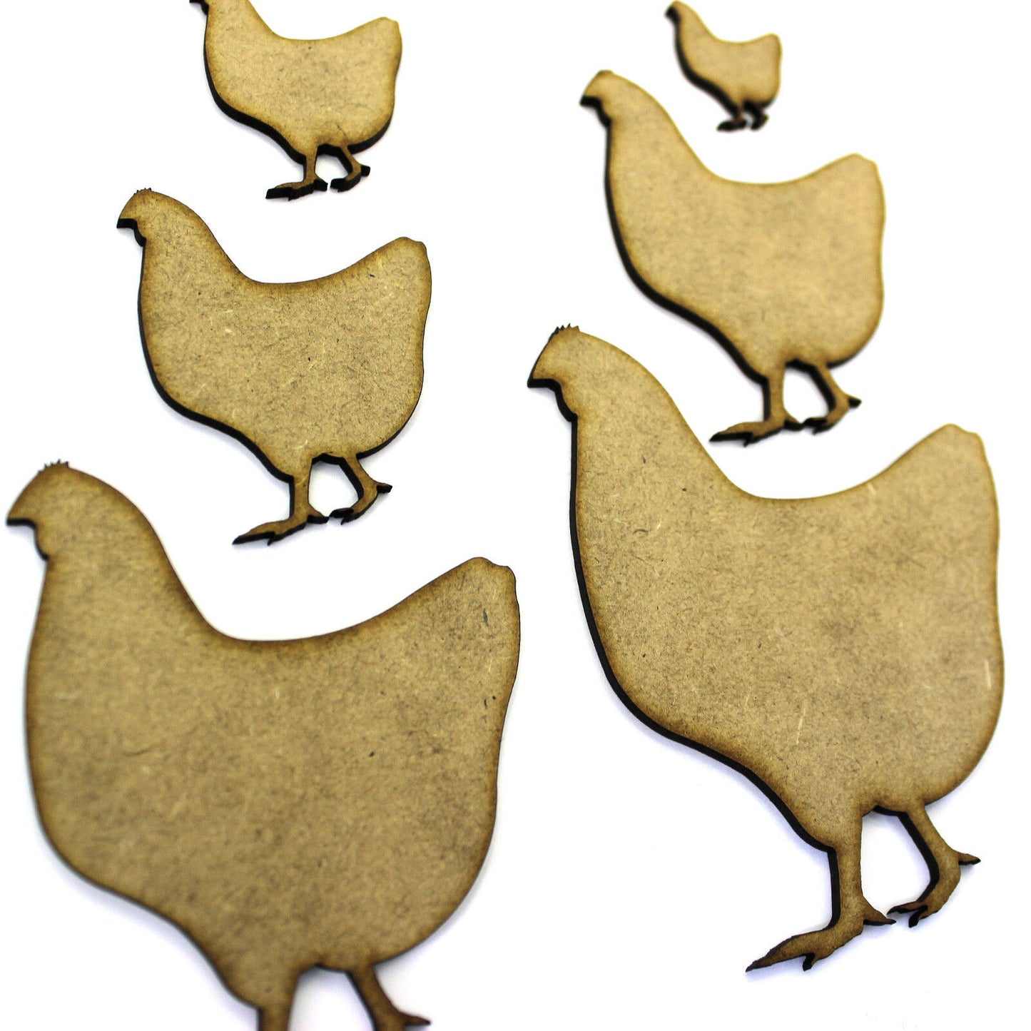 Chicken Hen Craft Shape, 2cm to 20cm. 2mm MDF Wood. Animal, Farm, Farmyard