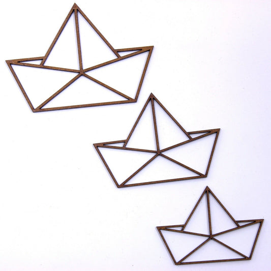 Origami Boat Geometric Craft Shape, Various Sizes, 2mm MDF Wood.