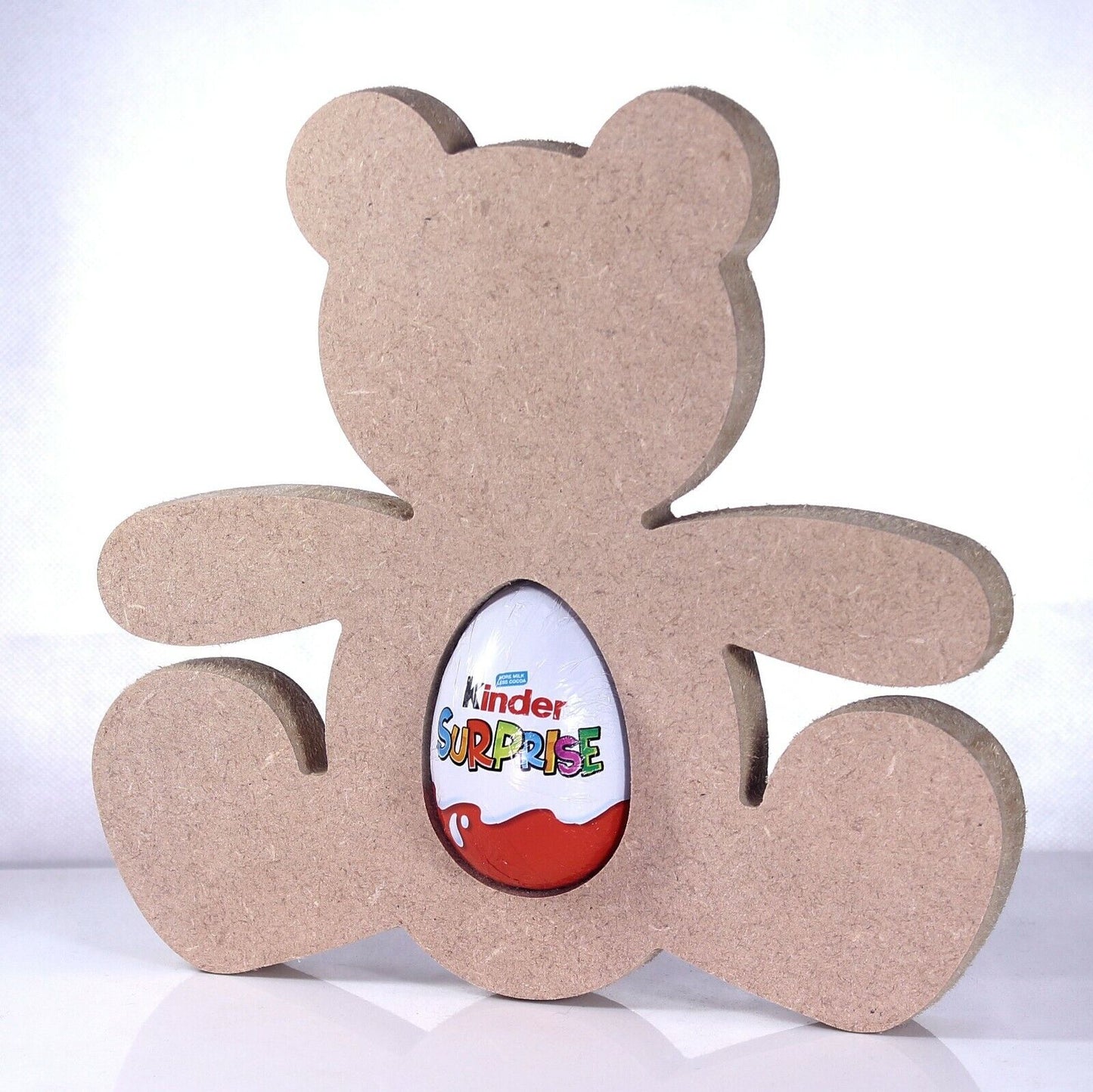 Free Standing 18mm MDF Teddy Bear Egg Holder Shape. Kinder Egg, Creme Egg.