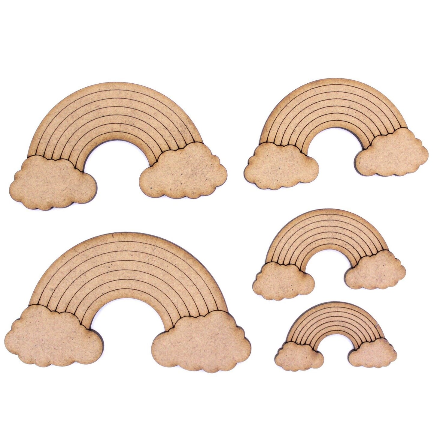 Rainbow on Clouds Craft Shape, 4cm to 20cm. 2mm MDF Wood. Cloud. Nursery