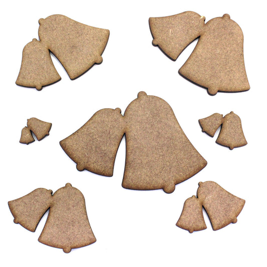 Pair of Bells Craft and Shapes, Decoraions. 2mm MDF Wood, Christmas, Wedding
