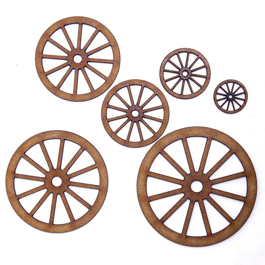 Carriage Wheel Craft Shape, 2mm MDF Wood. 2cm to 20cm. Cart, Coach, Vintage