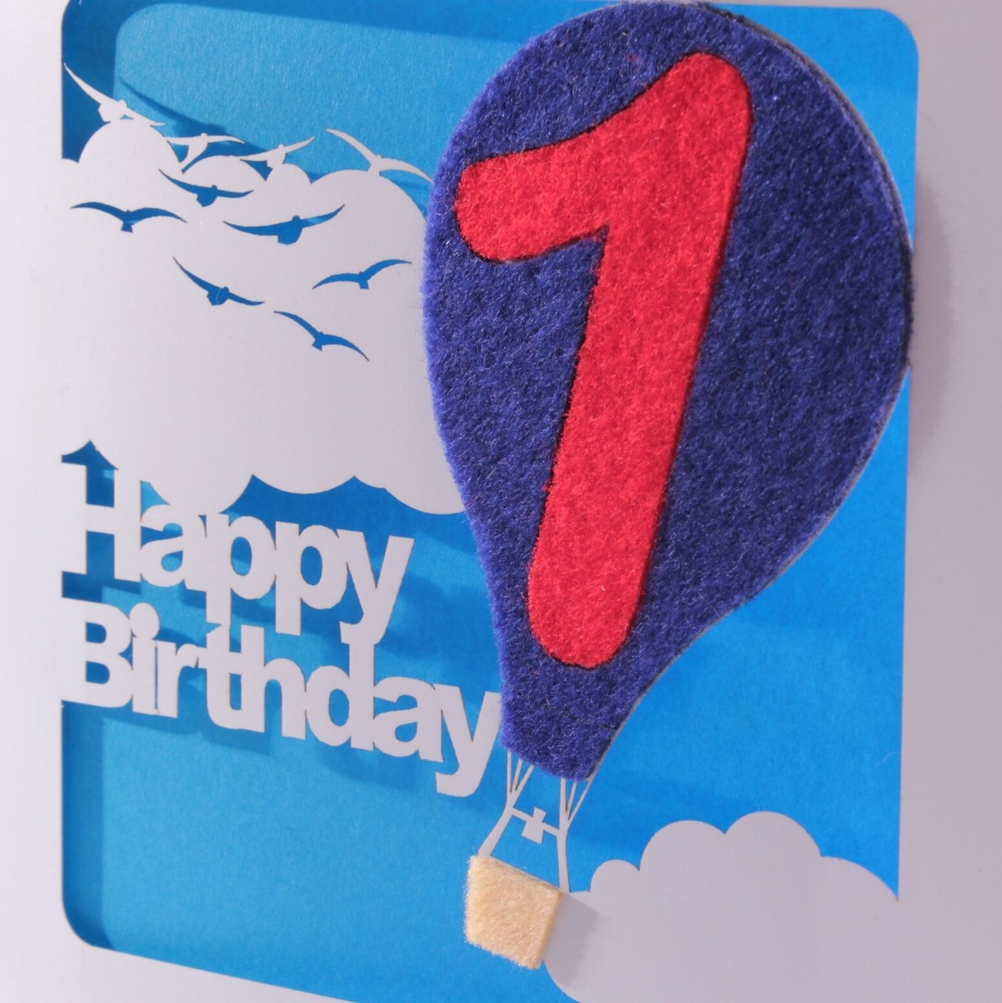 Laser Cut First (1st) Birthday Card with a Coloured Felt Balloon