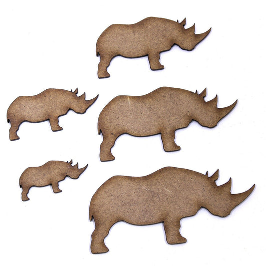 Rhino Craft Shape, Various Sizes, 2mm MDF Wood. Rhinoceros, africa, safari, asia