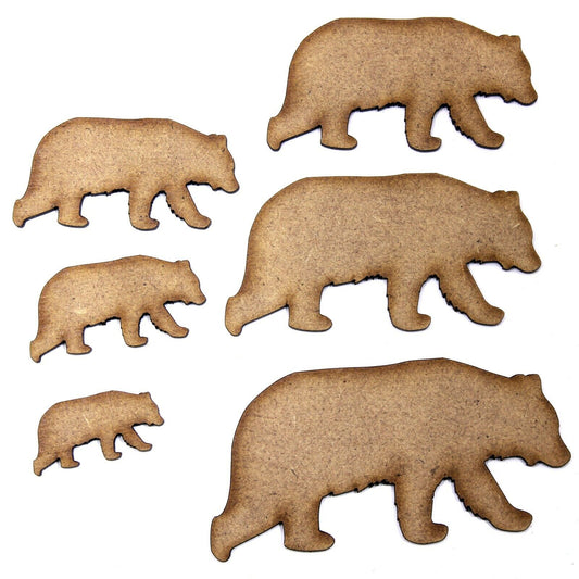 Black Bear Craft Shape, Various Sizes, 2mm MDF Wood.Grizzly, brown, bear
