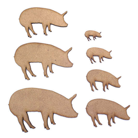 Pig Craft Shape, Various Sizes, 2mm MDF Wood. Animal, Farm, Farmyard