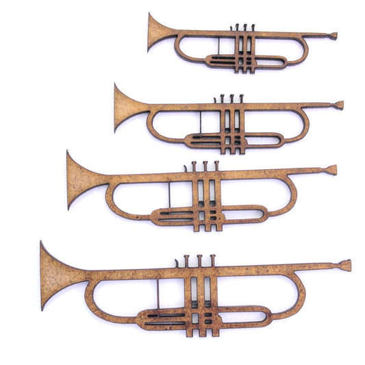 Trumpet Craft Shape, Various Sizes, 2mm MDF Wood. Music, Brass Band, Jazz