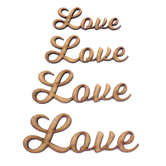 Love Word Craft Shape, Various Sizes, 2mm MDF Wood. Joined up lettering, script