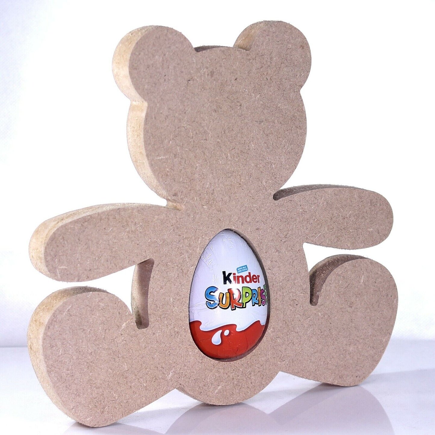 Free Standing 18mm MDF Teddy Bear Egg Holder Shape. Kinder Egg, Creme Egg.