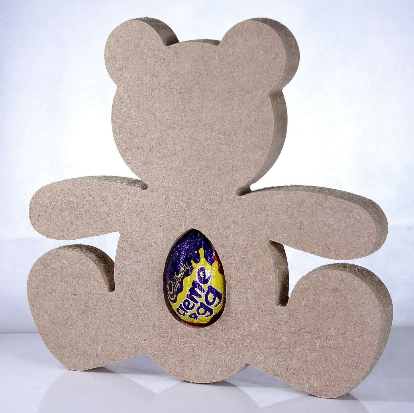 Free Standing 18mm MDF Teddy Bear Egg Holder Shape. Kinder Egg, Creme Egg.