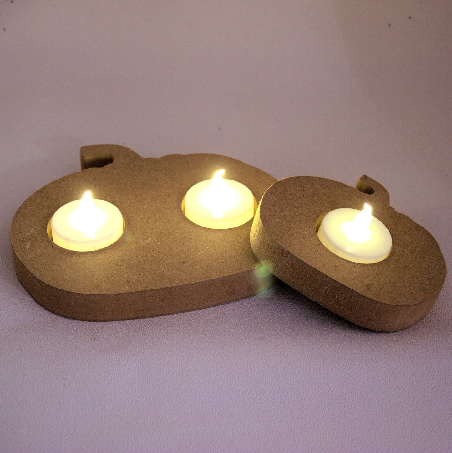 MDF Wood Pumpkin Tea Light Candle Holder to Decorate for Halloween. 2 Sizes