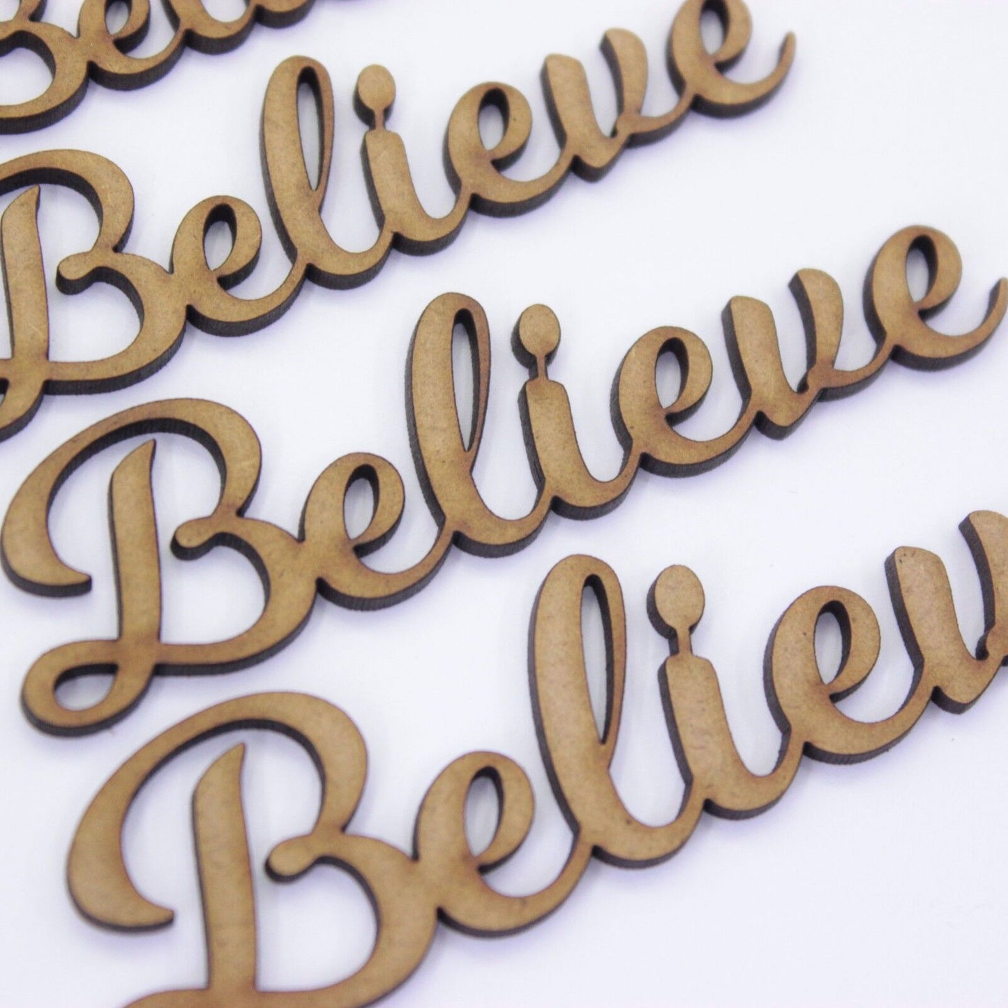 Believe Word Craft Shape, Various Sizes, 2mm MDF Wood. Joined Lettering, Script