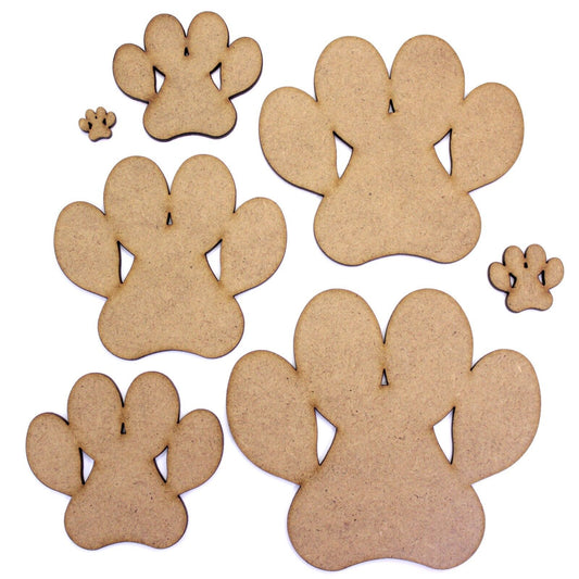 Paw Print Craft Shape, Various Sizes, 2mm MDF. Animal, pet, paws