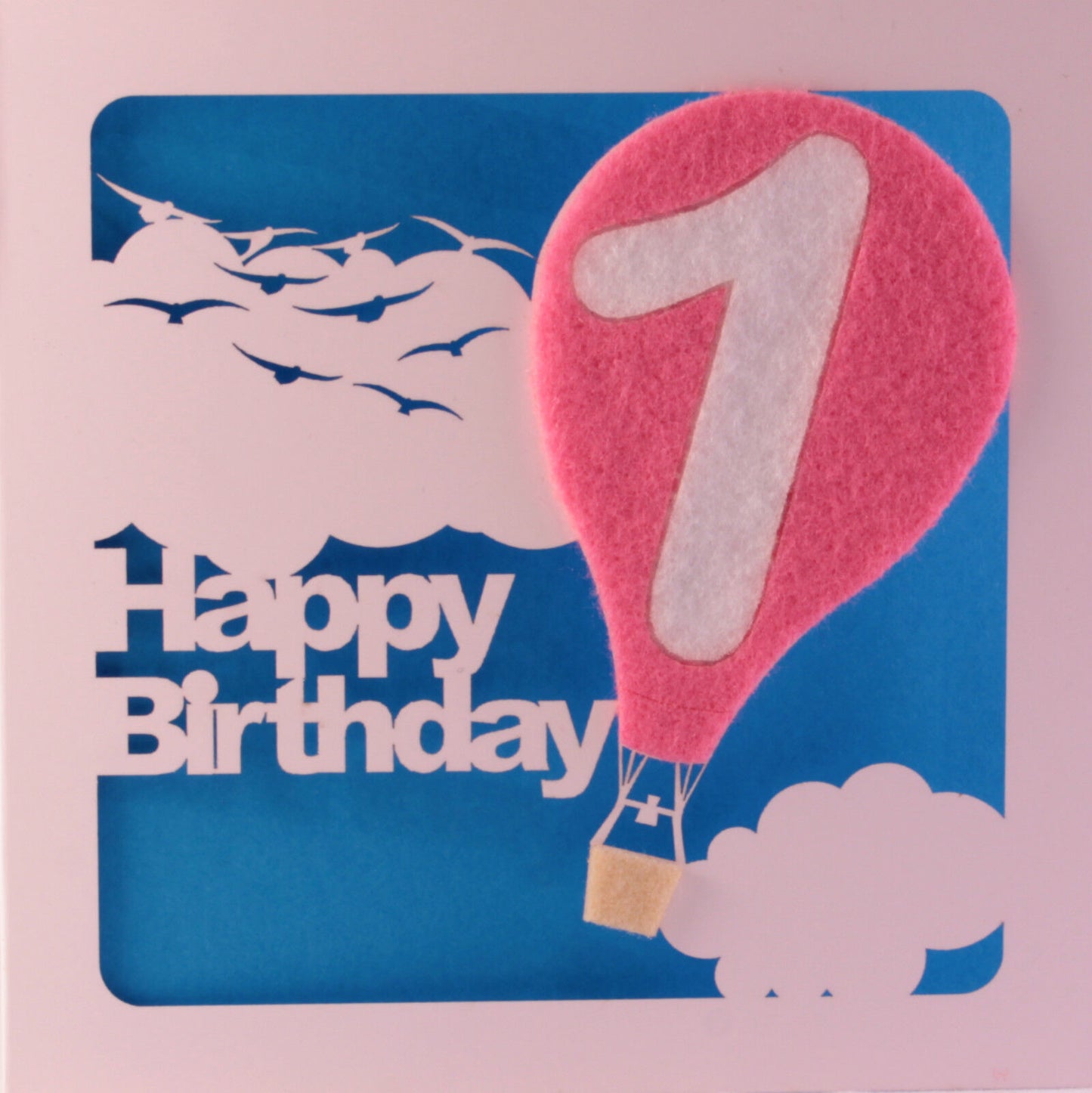Laser Cut First (1st) Birthday Card with a Coloured Felt Balloon