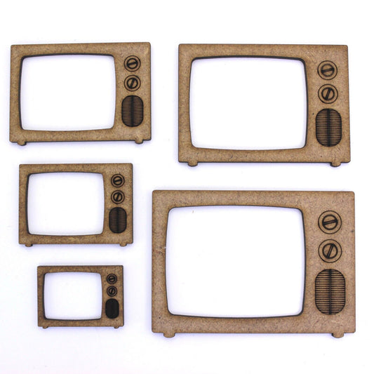 Retro TV Craft Shape Blank, 3cm to 20cm. 2mm MDF Wood. Television Vintage