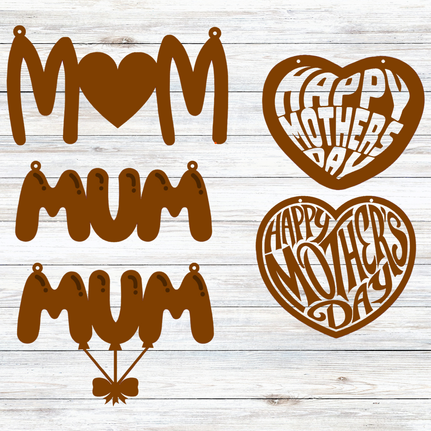 Mother's Day Hangers Laser Cut Digital File. Hanging Decoration Vector laser template cut file DXF SVG Ai EPS Glowforge pdf. Mum Gift
