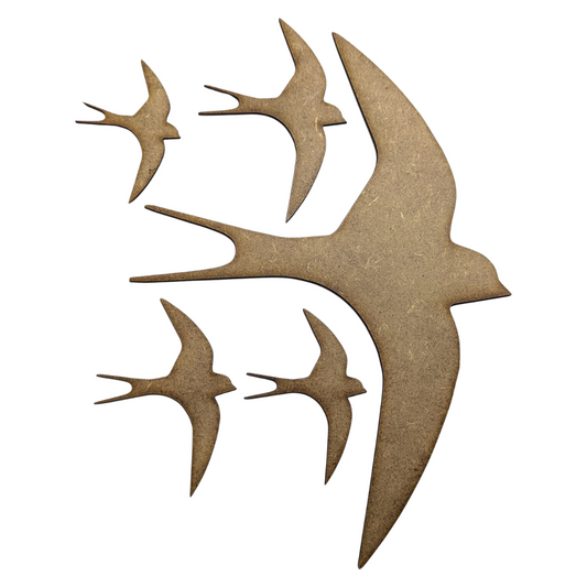 Flying Swift / Swallow Craft Shapes. Various Sizes 20mm - 200mm. 2mm MDF Wood Laser Cut