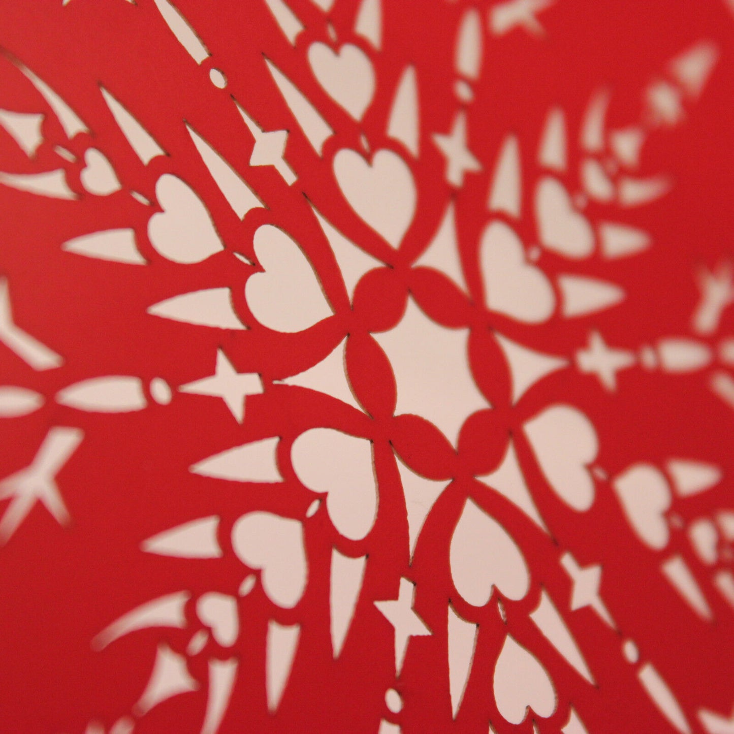 Laser Cut Snowflake Christmas Card. Snowflake With Hearts and Stars