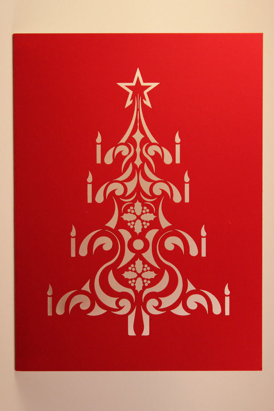 Red Laser Cut Christmas Tree Card