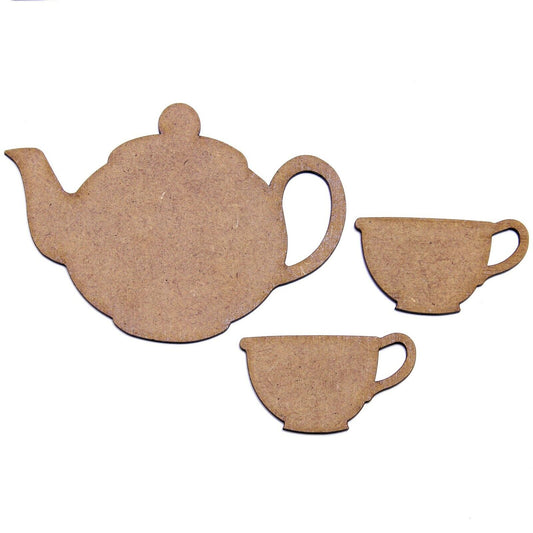 Teapot and 2 Tea Cup MDF Shapes. Mixed media art project, Kitchen, Crafts