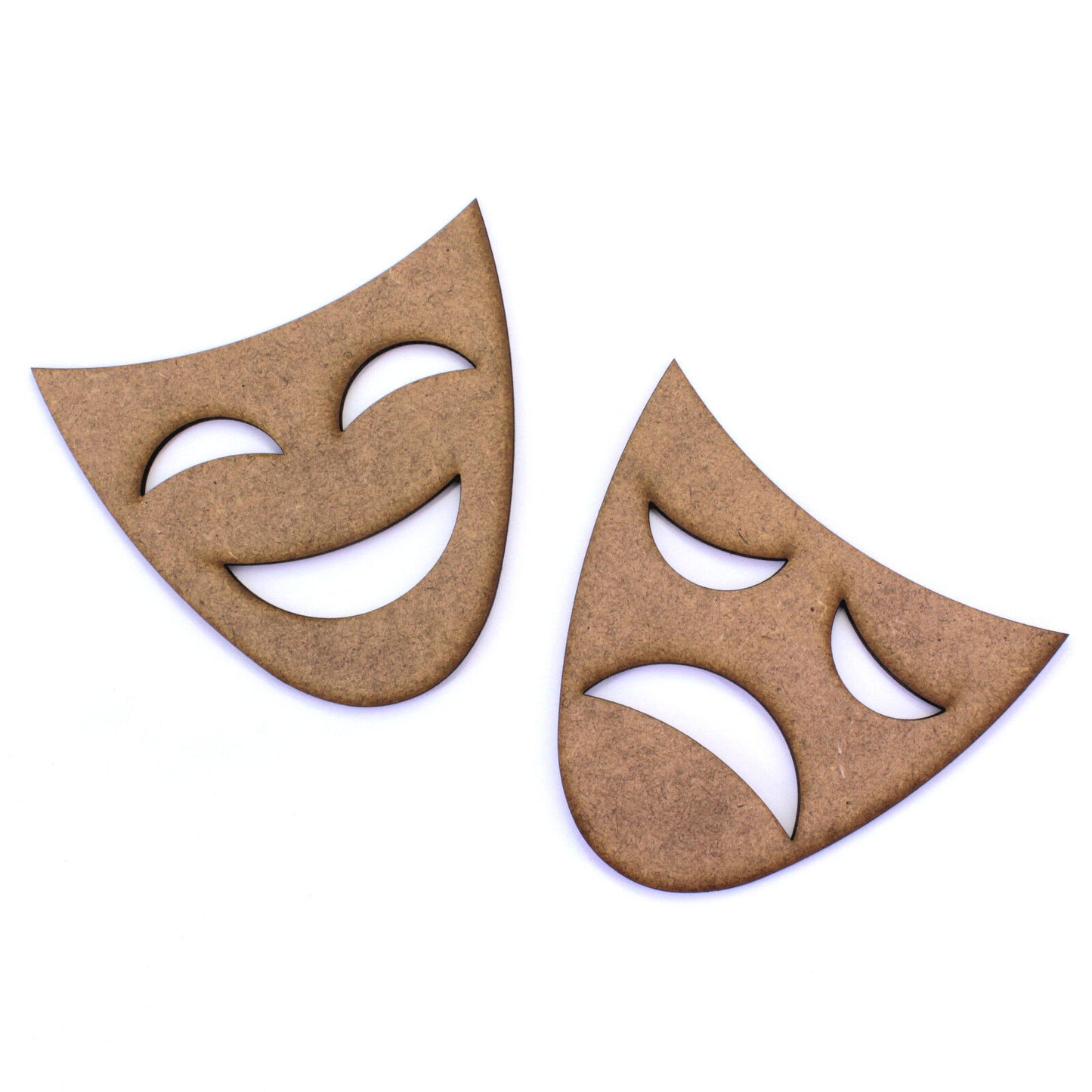 Drama Face Pairs Craft Shapes, Various Sizes, 2mm MDF Wood. Comedy/Tragedy Masks