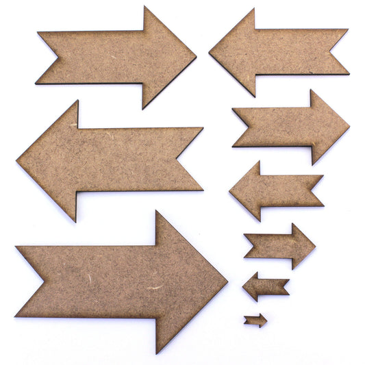 Arrow Craft Shapes Inverted Back. Various Sizes 10mm - 200mm. 2mm MDF Laser Cut