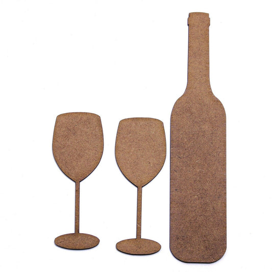 Wine Bottle and 2 Glasses MDF Shapes. Mixed media art project, Kitchen, Bar