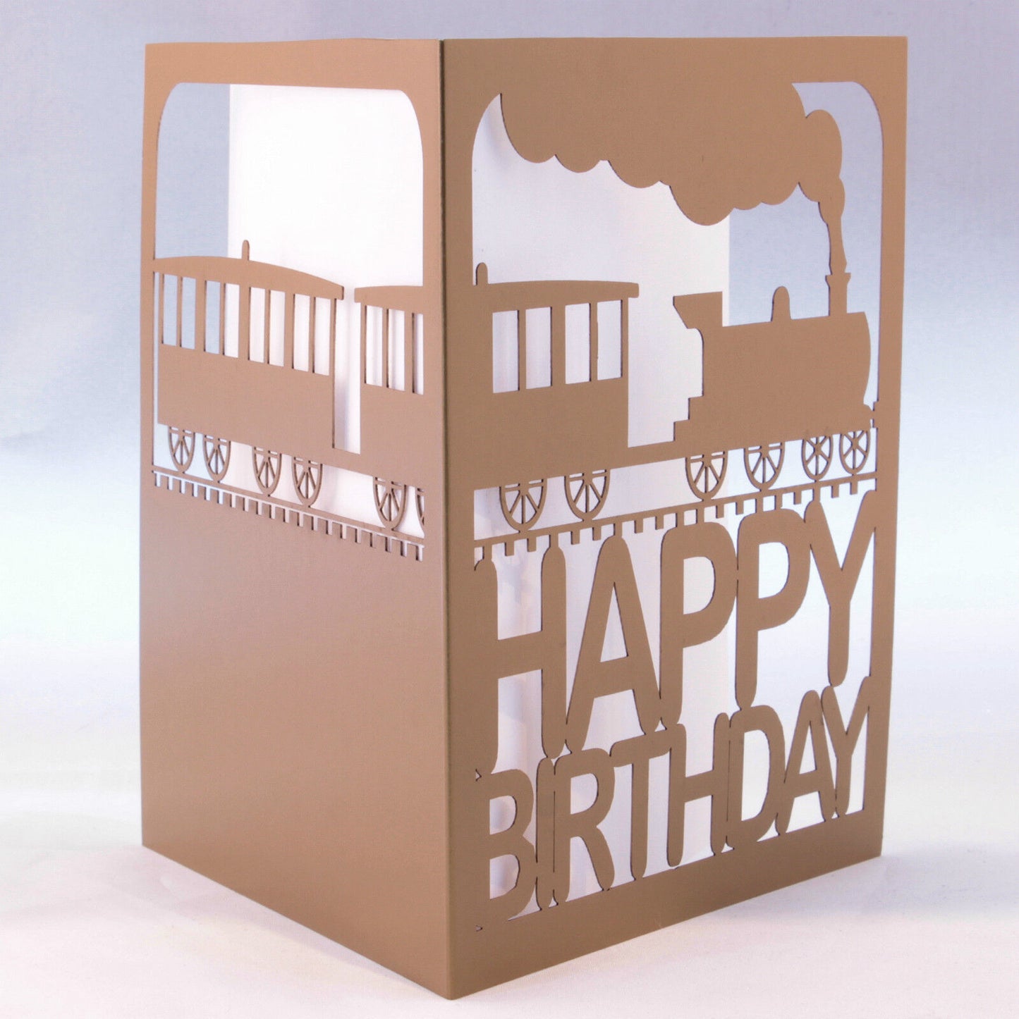Laser Cut Gold Train Birthday Card - Trains / Vehicles