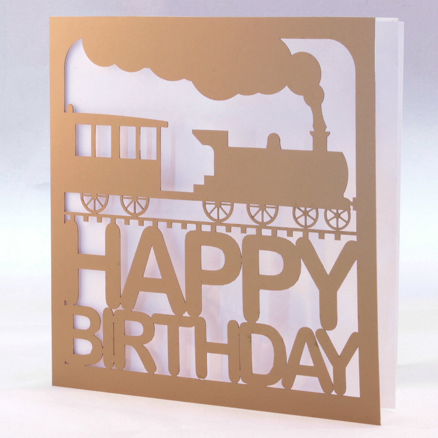 Laser Cut Gold Train Birthday Card - Trains / Vehicles