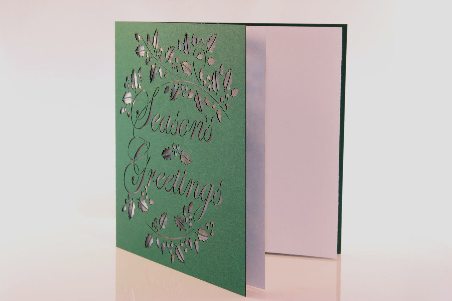 Seasons Greetings With Holly Design - Laser Cut Christmas Card